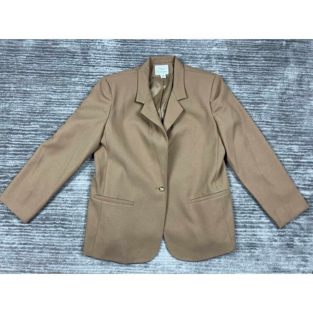 Classic Collection Top Womens 16 Beige One‎ Button Longsleeve 100% Polyester